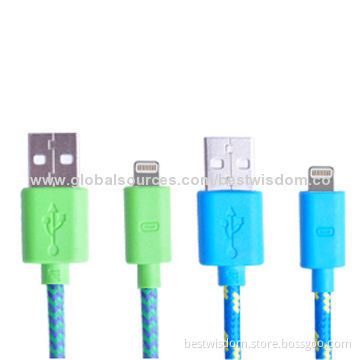 Color Nylon Fabric Braided Sync Charger Cables for iPhone, iPad, Durable and Abrasion-resistant